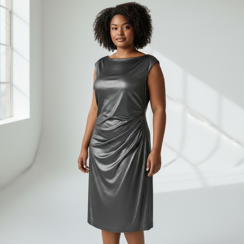 Lauren Ralph Lauren Sheath Dress Silver Size 14 Party Cocktail NWOT Glam Chic